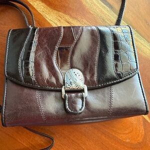 Brighton Signature Fabric Embossed Leather Croc Crossbody Wallet Organizer Purse